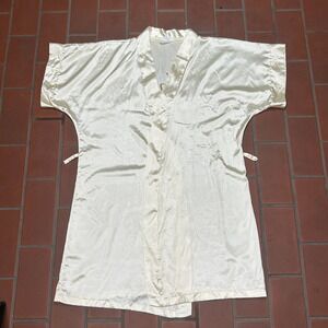 Canela Satin Robe Cream Ivory Gold Ana Script Embroidery Short Sleeve Y2k